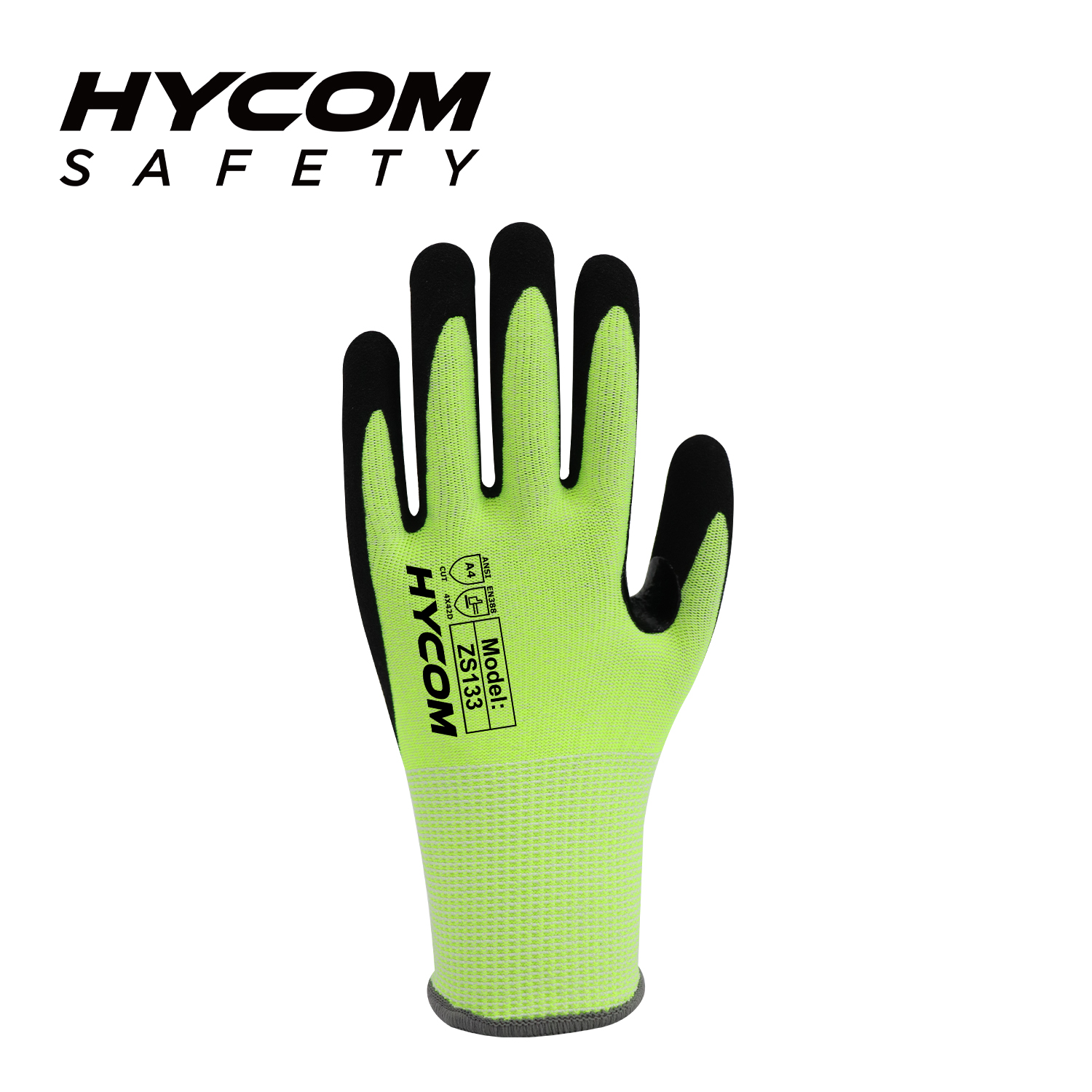 HYCOM 18G ANSI 4 Schnittfester Handschuh aus Diamantgarn-Sicherheitshandschuh mit sandiger Nitrilbeschichtung