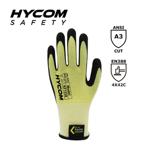 HYCOM 15G ANSI 3 Para-Aramid Schnittfester Handschuh mit sandiger Nitrilbeschichtung, Hitzeschutzhandschuh