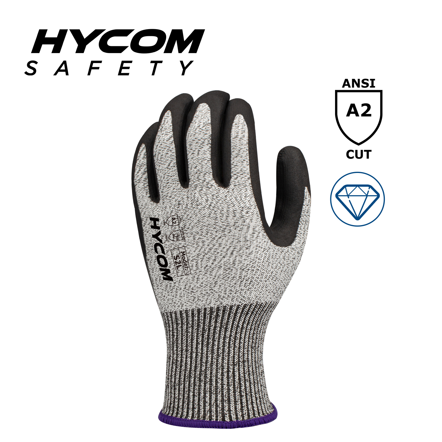 HYCOM 13G ANSI 2, kein Stahl, kein Glas, schnittfester Handschuh mit Handflächenschaum-Nitrilbeschichtung Arbeitshandschuhe