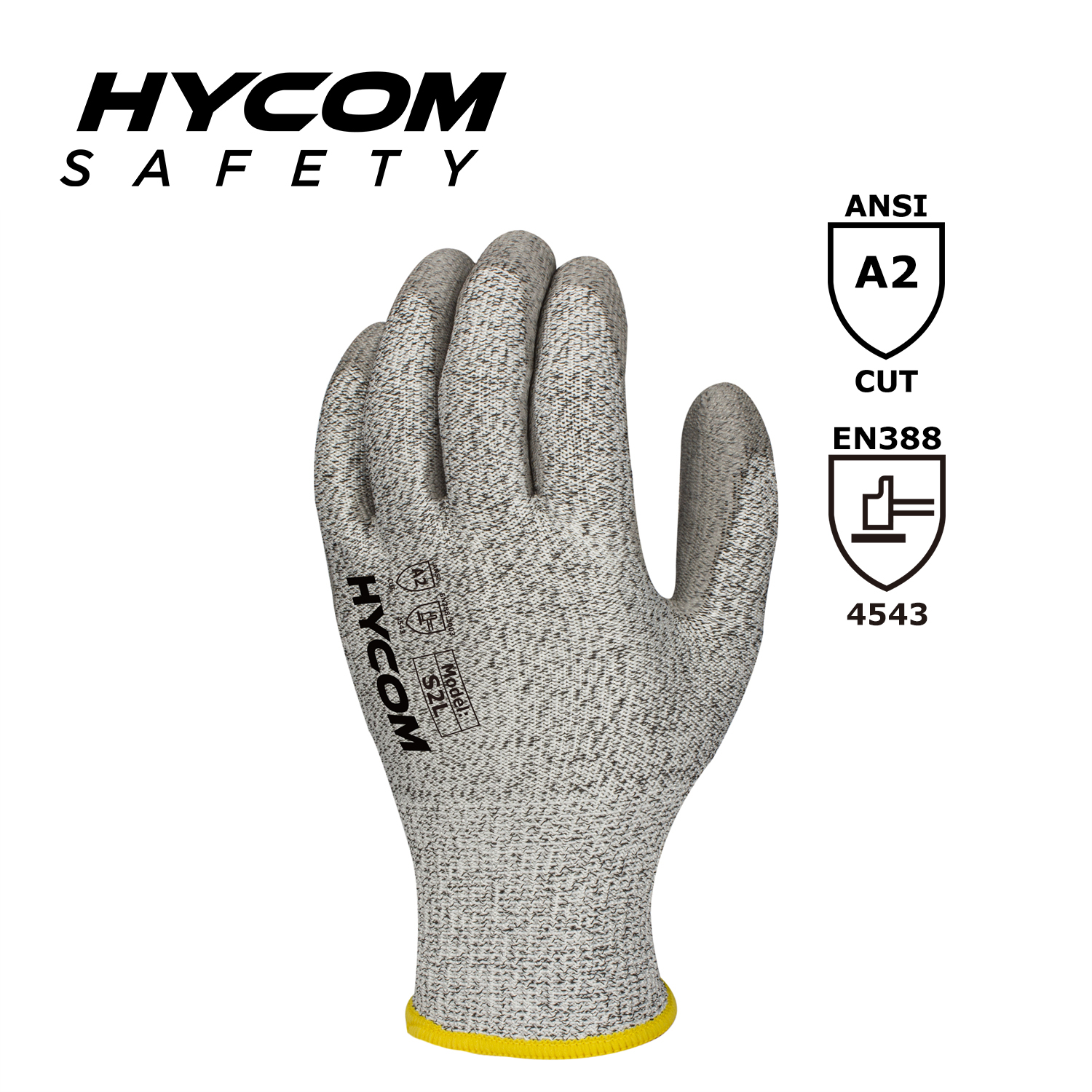 HYCOM Schnittfester Handschuh nach 13G ANSI 2, beschichtet mit PSA-Arbeitsschutzhandschuhen aus Palm-Polyurethan