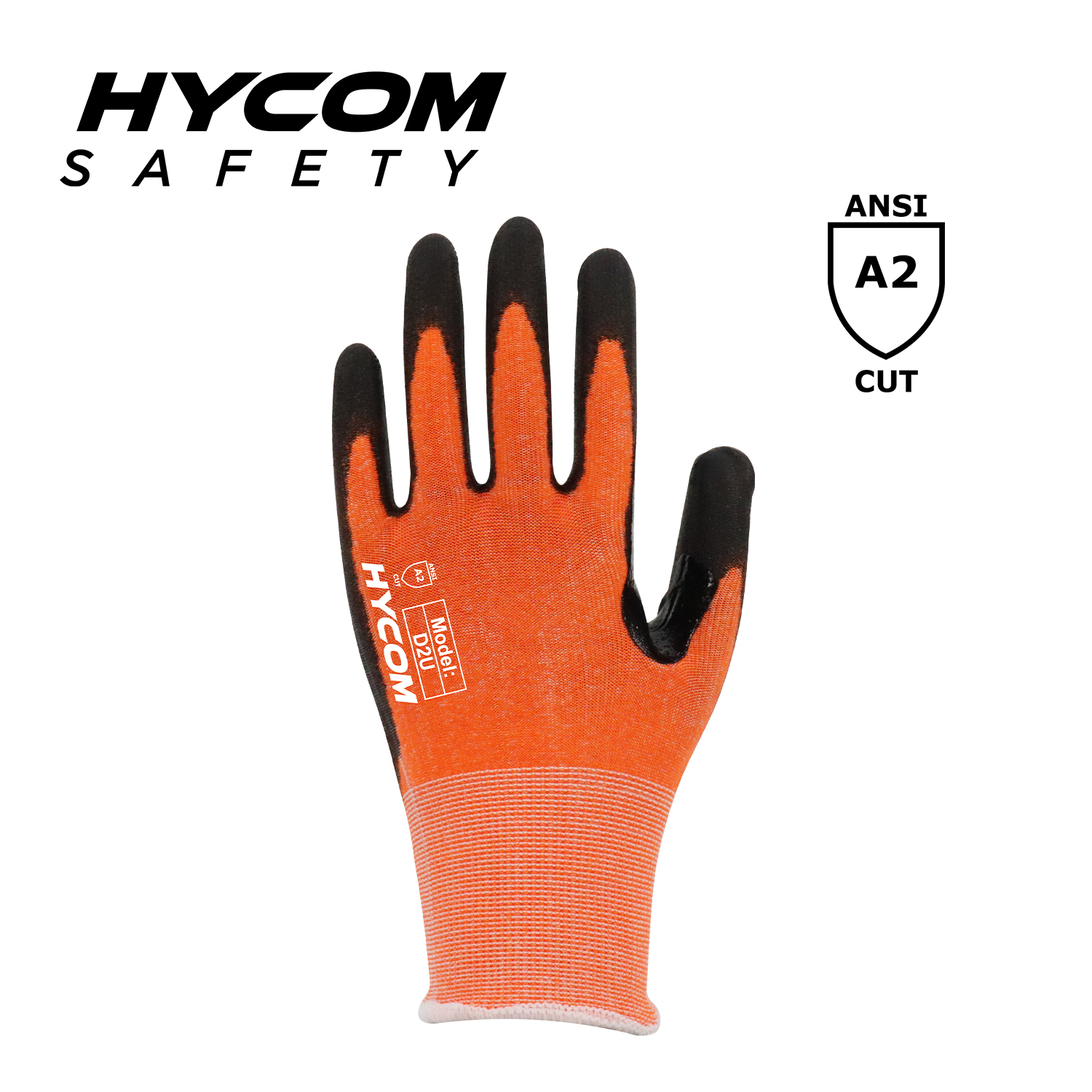 HYCOM 18G ANSI 2 PPE-Handschuh, kein Stahl, kein Glas, schnittfester Handschuh mit Handflächen-Polyurethan-Beschichtung, Verstärkung im Daumenbereich