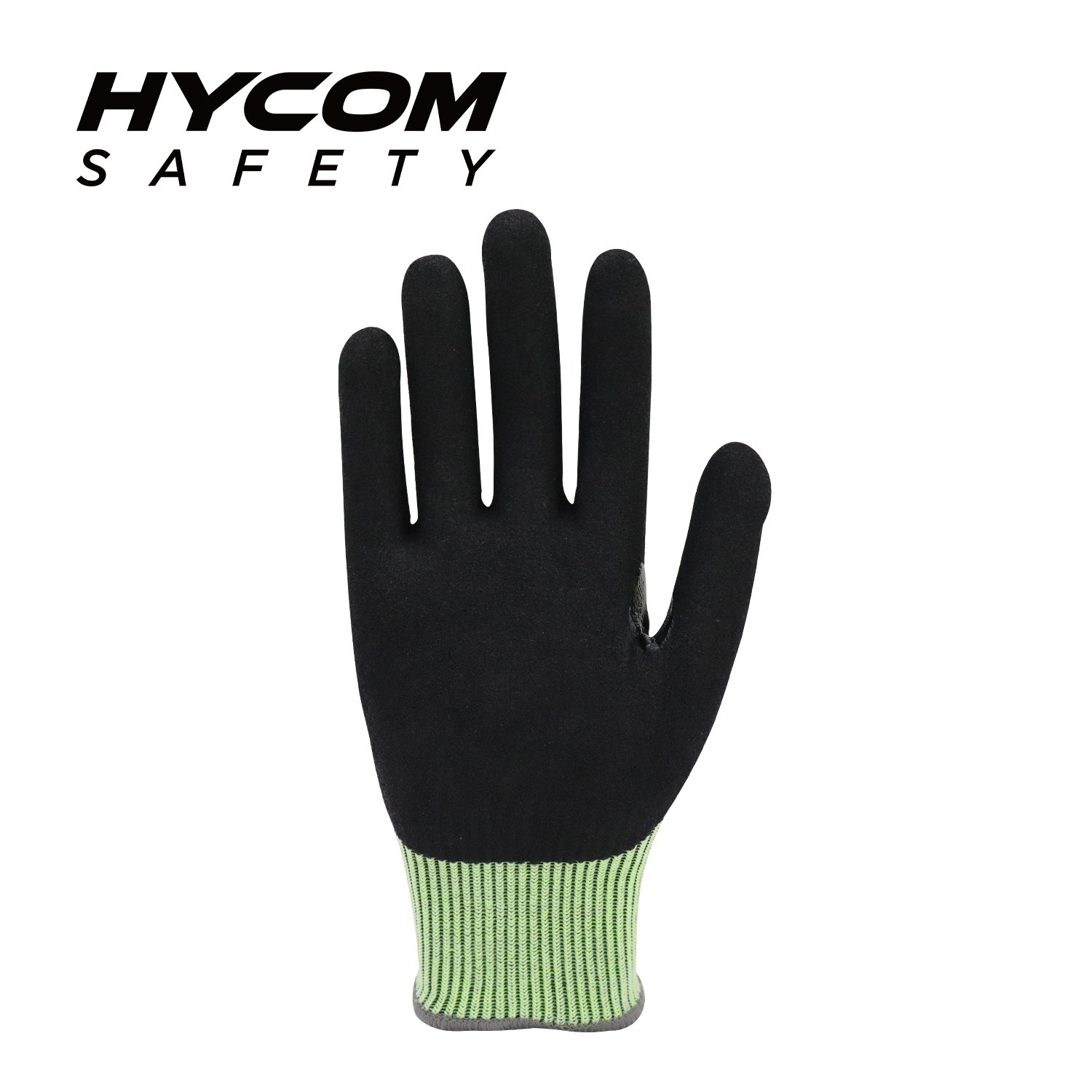 HYCOM Atmungsaktiver, schnittfester ANSI 4-Handschuh aus 13 GG mit Sandy-Nitrilbeschichtung auf der Handfläche, Finger- und Knöchelschutz aus TPR