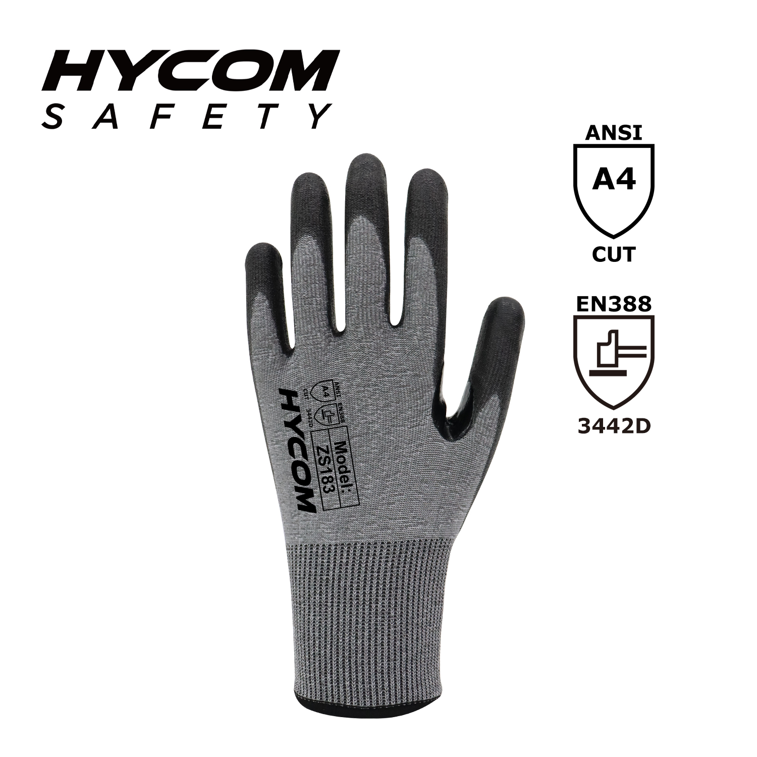 HYCOM 18G Schnittschutzhandschuh der Stufe 4, beschichtet mit PU, kein Stahl, kein Glas, verstärkte Arbeitshandschuhe im Daumenbereich