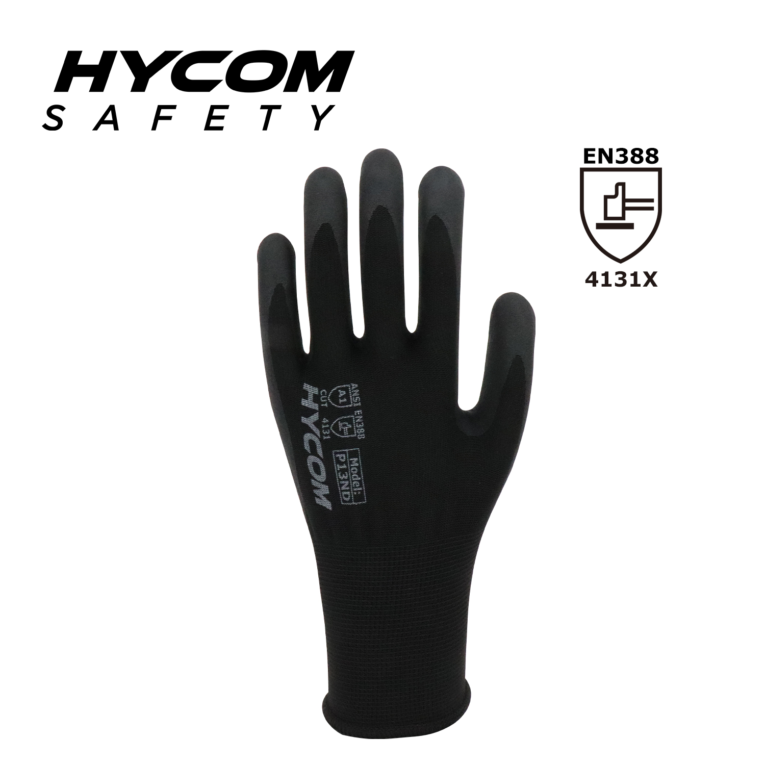HYCOM 13G Polyester-Handschuh mit sandfarbener Nitrilbeschichtung auf der Handfläche plus Arbeitshandschuhe mit Nitrilpunkten