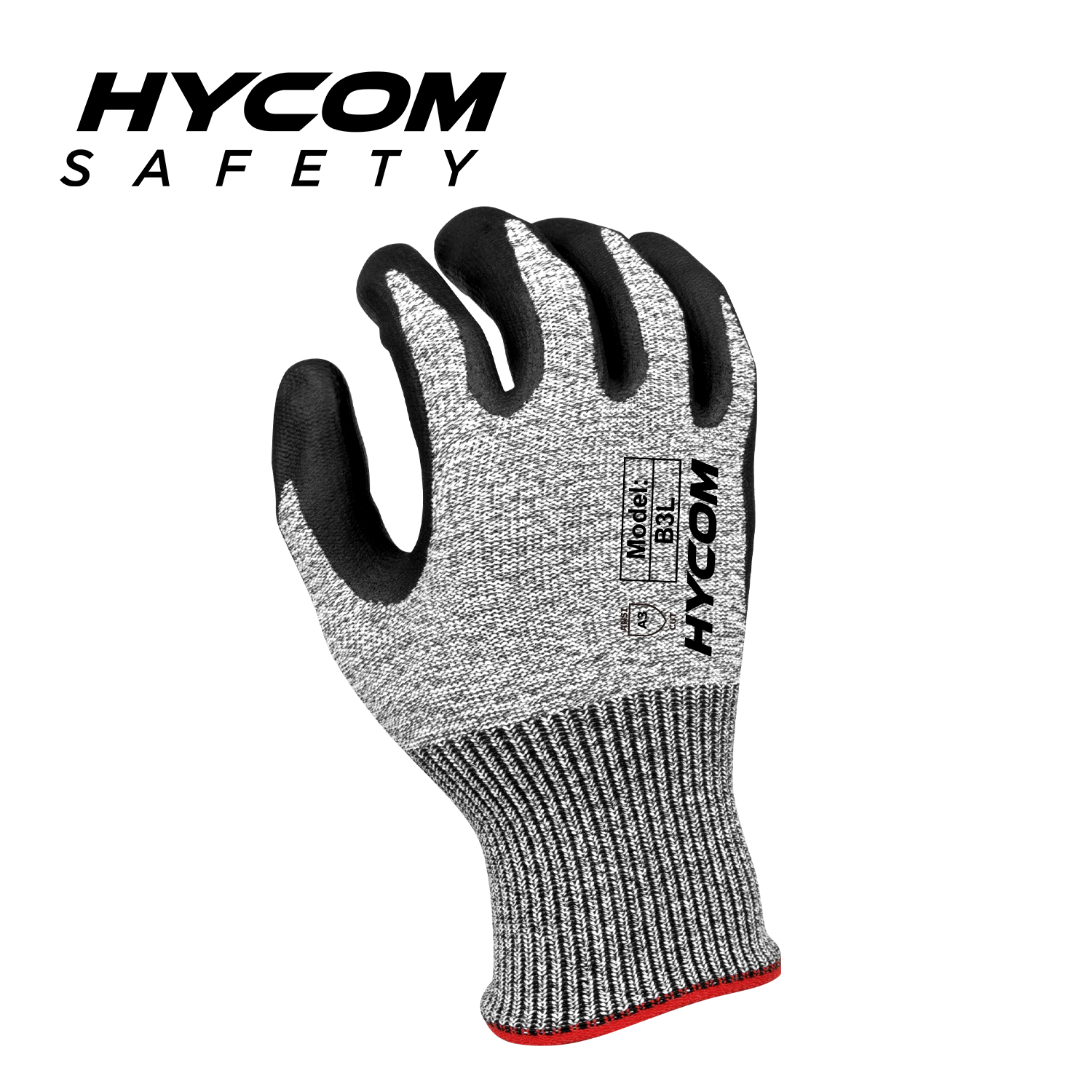 HYCOM Atemgeschnittener 13G ANSI 3 schnittfester Handschuh mit Handflächenschaum-Nitrilbeschichtung, atmungsaktive PSA-Arbeitshandschuhe mit angenehmem Handgefühl