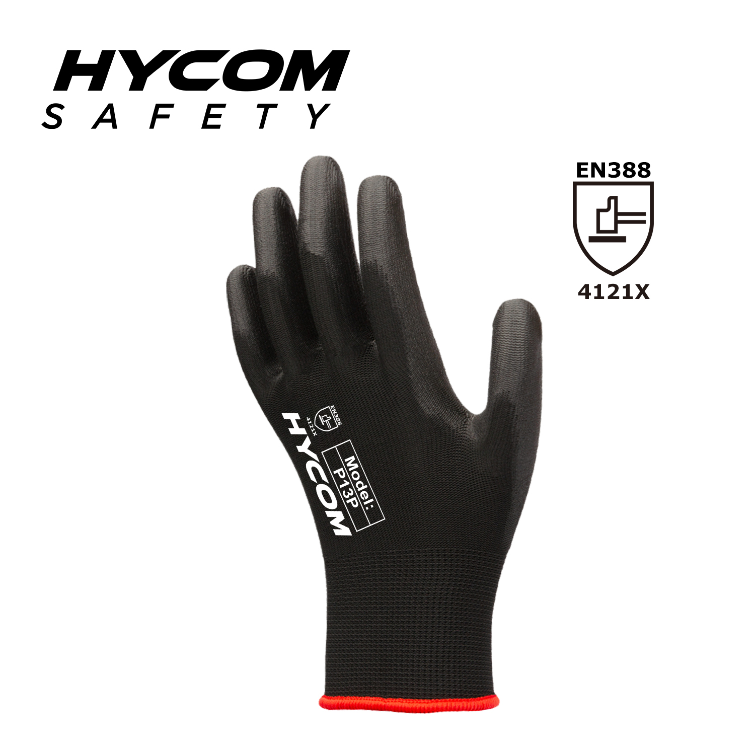 HYCOM 13G Polyester PU-beschichteter Sicherheitshandschuh mit Handflächen-Polyurethan-Beschichtung, schnittfester Handschuh