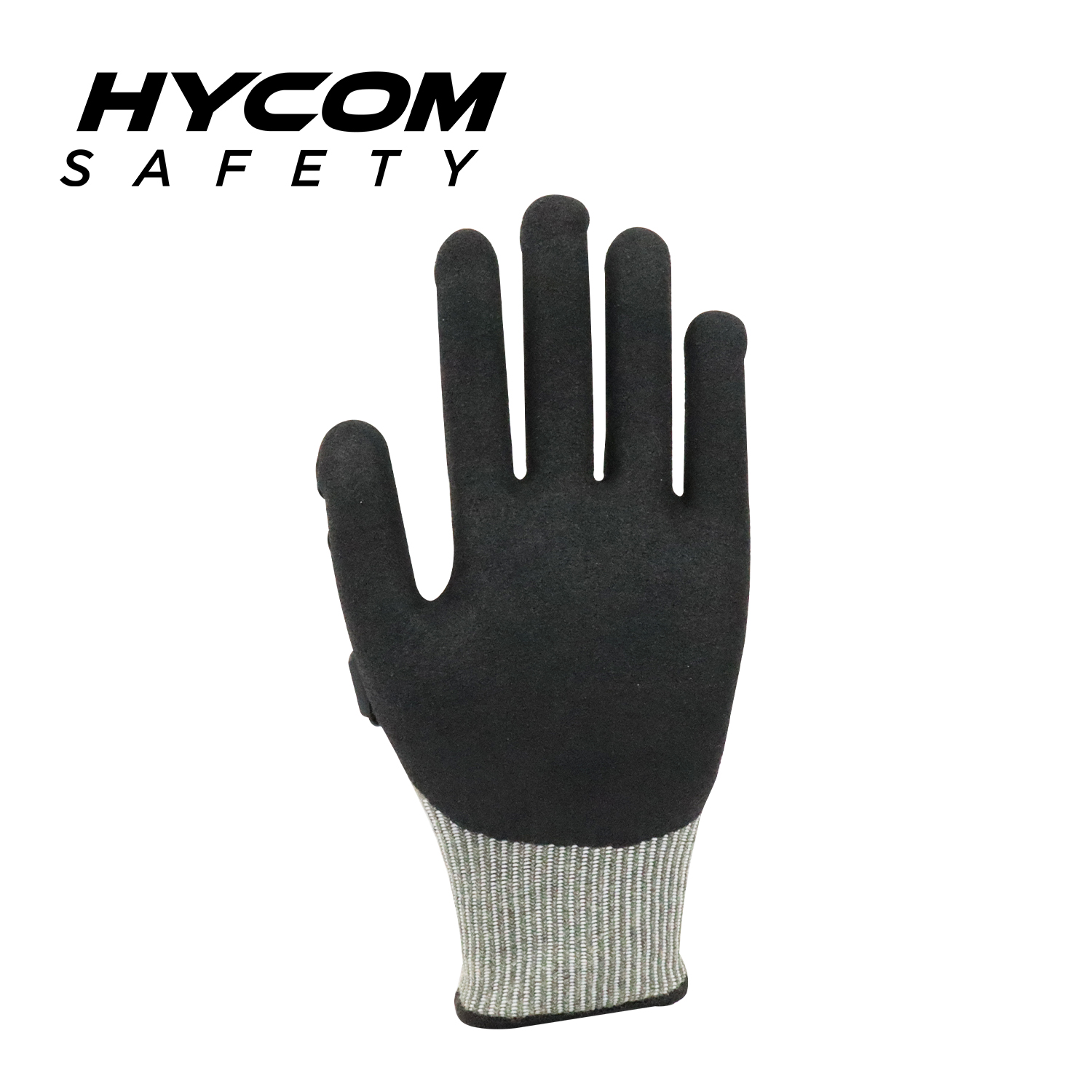 HYCOM Atemgeschnittener 13G ANSI 9 schnittfester Handschuh mit sandiger Nitril- und TPR-Beschichtung, atmungsaktive HPPE-Arbeitshandschuhe mit angenehmem Handgefühl