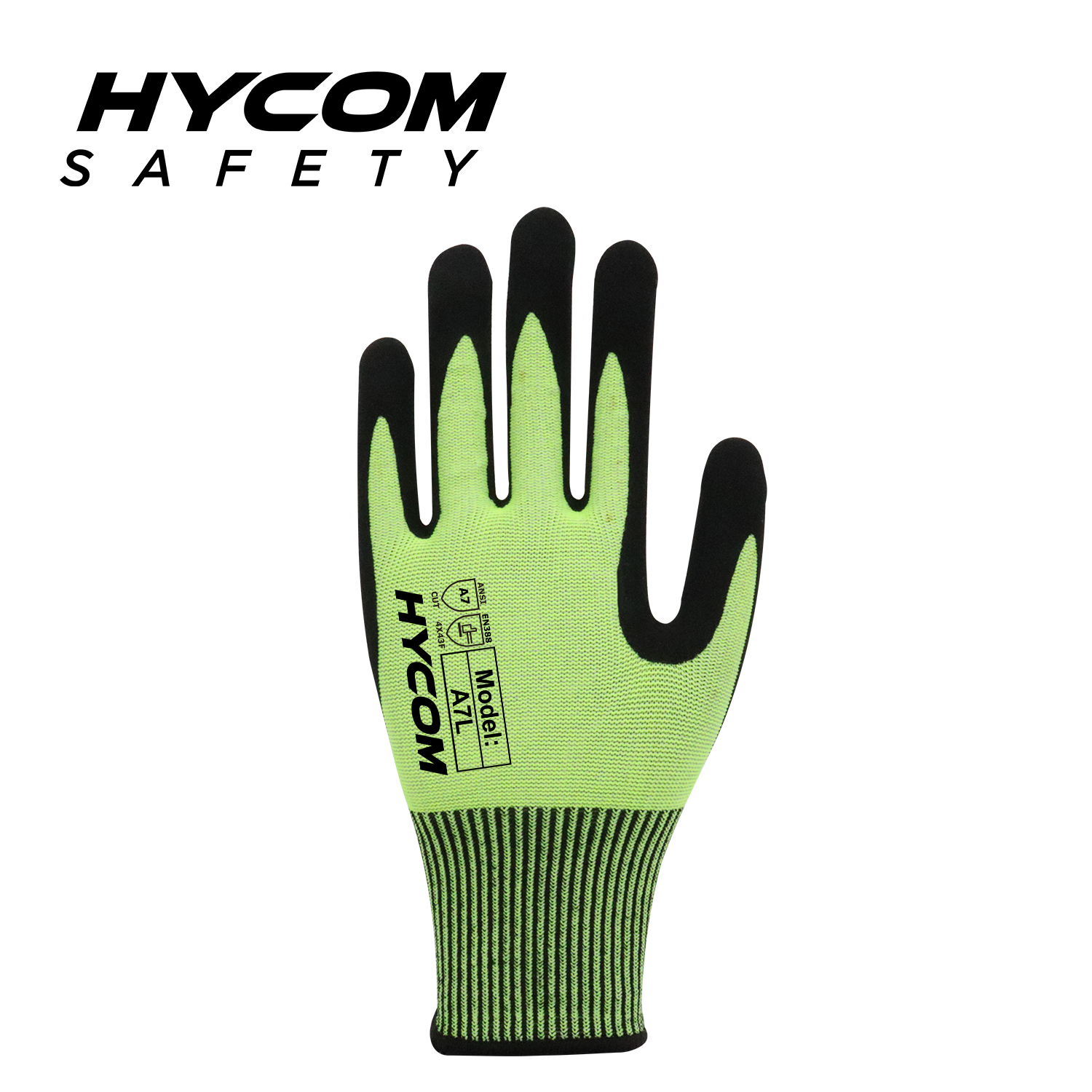 HYCOM 13G HPPE-Faser ANSI 7 Schnittfester Handschuh Handfläche Nitrilgetränkte Schutzhandschuhe für die Arbeit