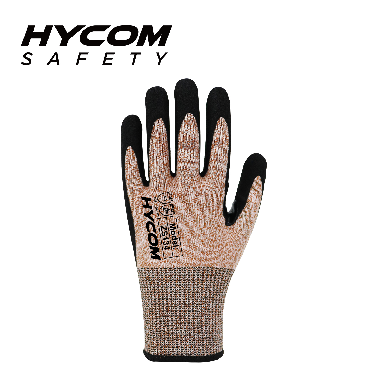 HYCOM 13G Schnittstufe 4, kein Stahl, kein Glas, schnittfester Handschuh, beschichtet mit Schaumstoff, Nitril, verstärkte Arbeitshandschuhe im Daumenbereich