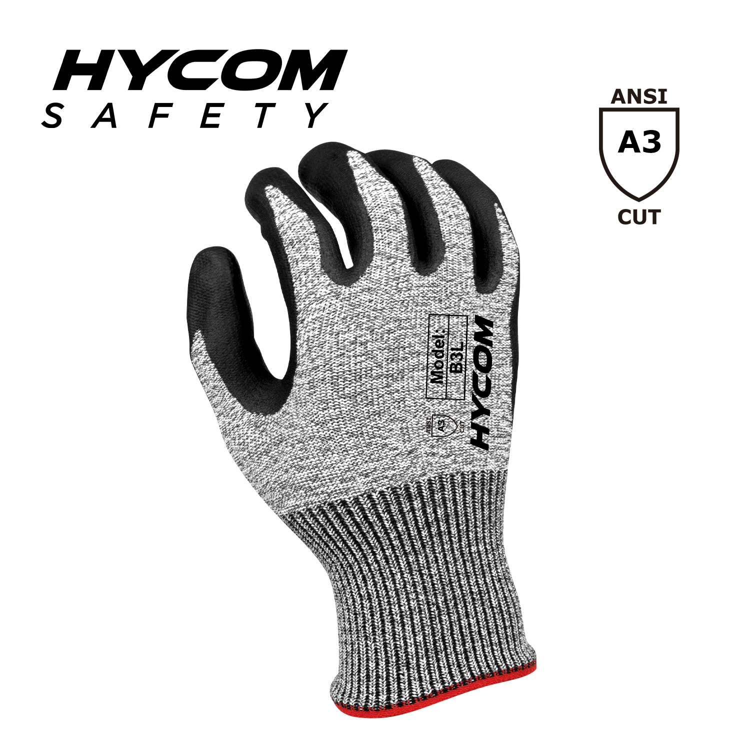 HYCOM Atemgeschnittener 13G ANSI 3 schnittfester Handschuh mit Handflächenschaum-Nitrilbeschichtung, atmungsaktive PSA-Arbeitshandschuhe mit angenehmem Handgefühl