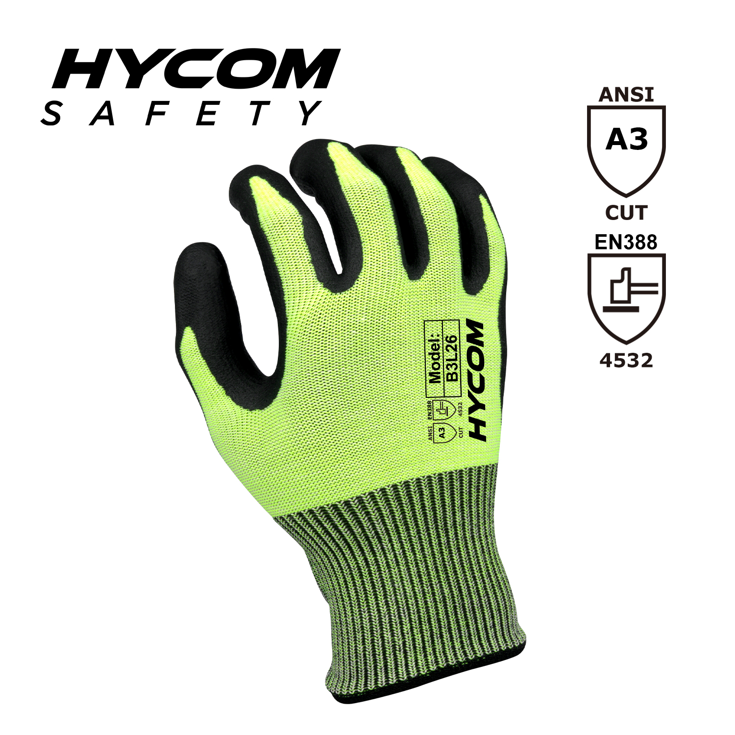 HYCOM Atemgeschnittener 13G Level 5 ANSI 3 schnittfester Handschuh mit Schaumstoff-Nitril-HPPE-Arbeitshandschuhen