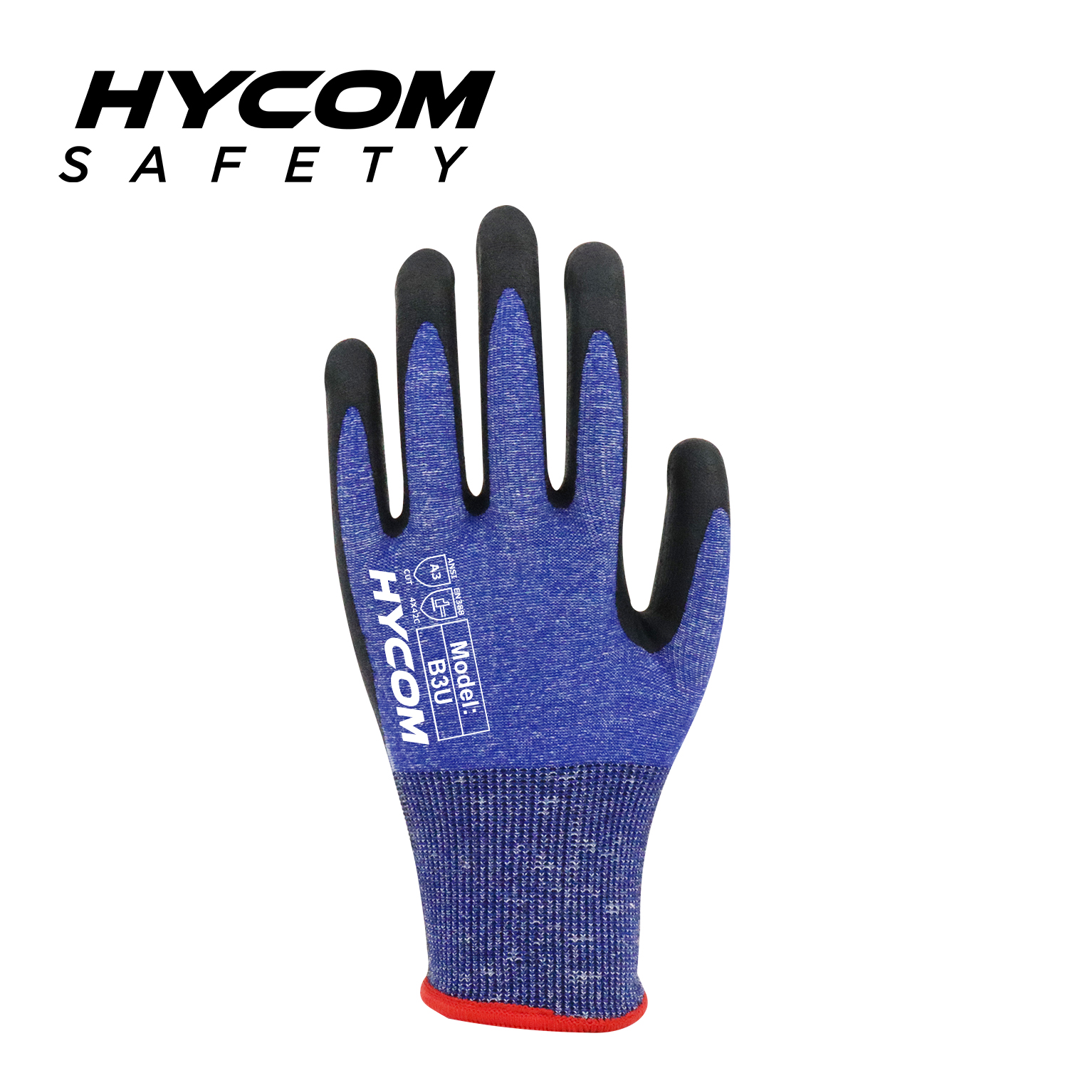 HYCOM Atemgeschnittener 18G ANSI 3 schnittfester Handschuh mit Schaumstoff-Nitril-Beschichtung, HPPE-Arbeitshandschuhe