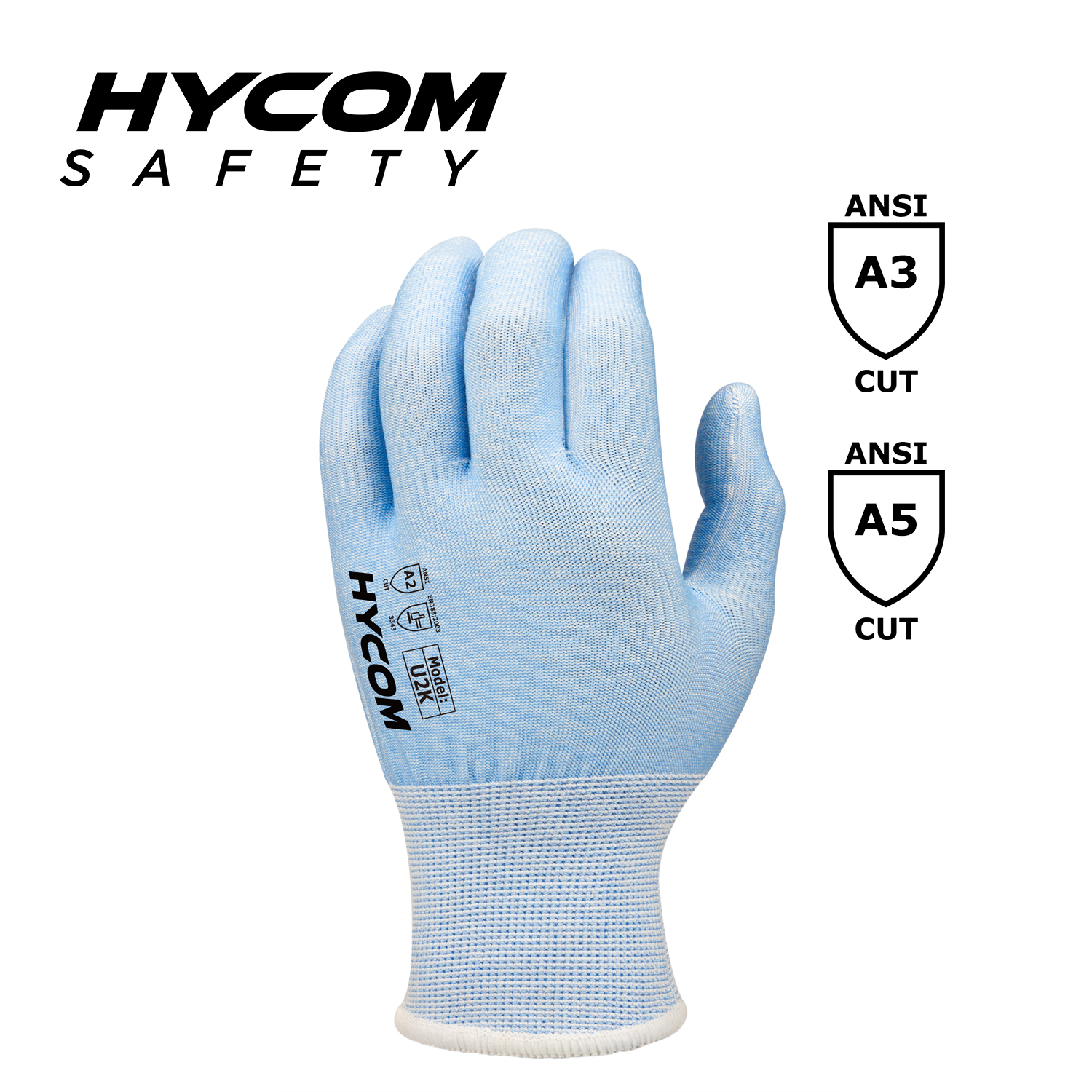 HYCOM Atemgeschnittener 18G-Schnittschutzhandschuh der Schnittstufe 3 ANSI 2, HPPE-Arbeitshandschuhe in Lebensmittelqualität