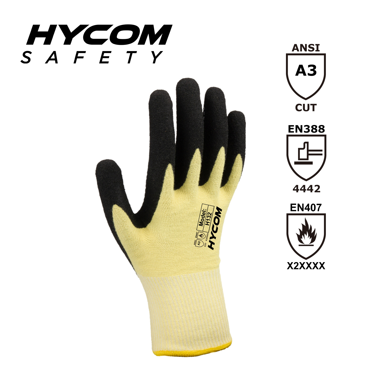 HYCOM 13G Level 4 ANSI 3 Aramid-Schnittschutzhandschuh mit sandigen Nitril- und Nitrilpunkten, hitzebeständige Handschuhe